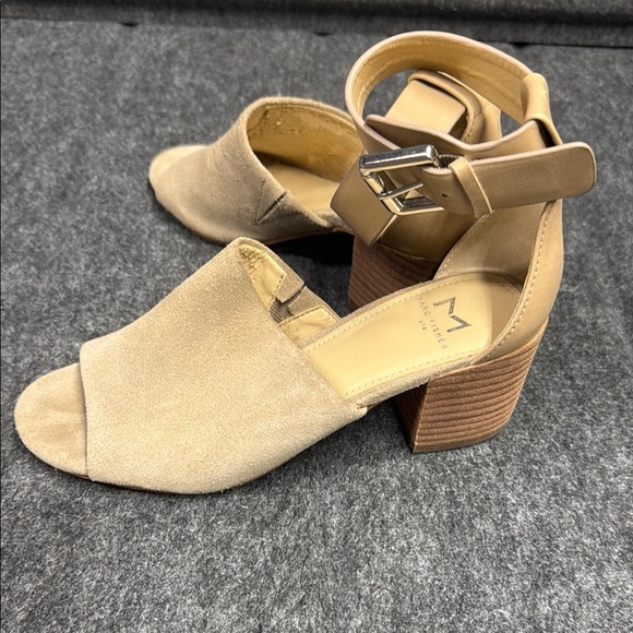 Marc Fisher Tan Suede Heels with Ankle Strap - Picture 3 of 9